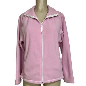 Stitch Basic Fleece Jacket Women's Large Pink Zip-Up Raglan Long Sleeve Sweater